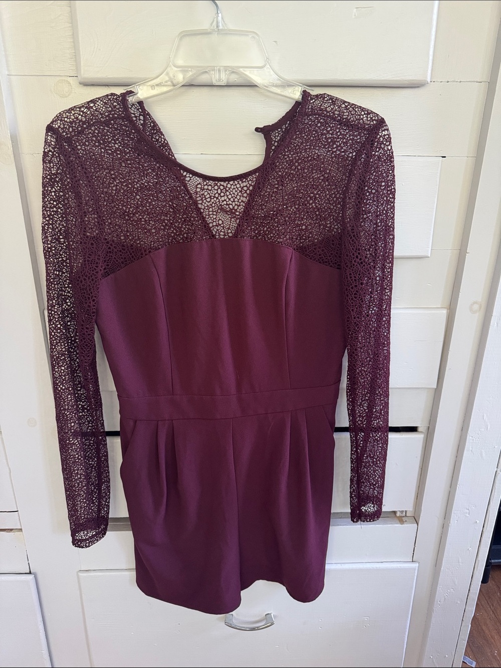 Garage Plum Lace-Detail Long Sleeve Romper